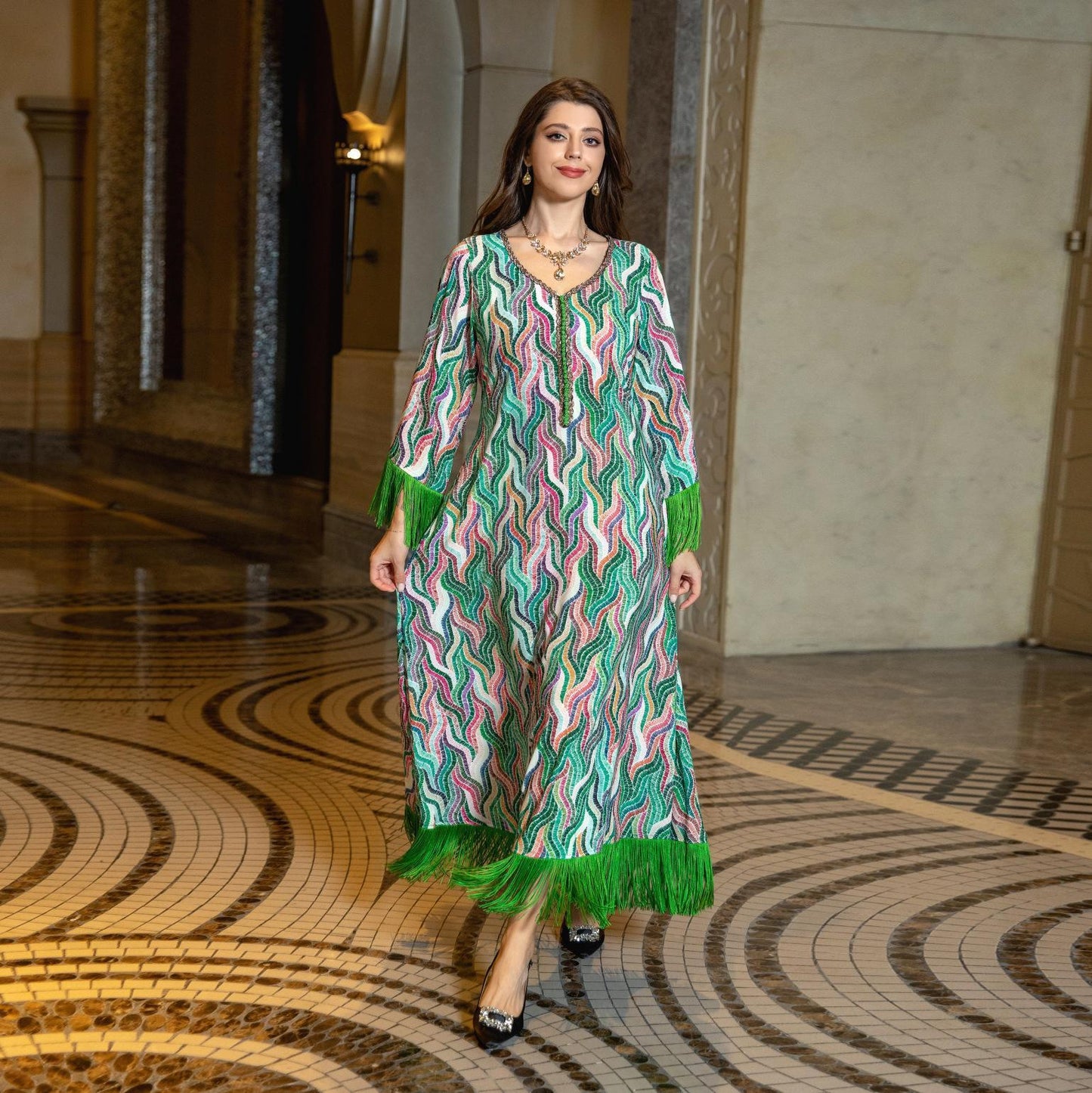 HAYA HAYA0521 Middle East Arab Dubai Muslim Robe Ladies Printed Casual Jalabiya Ethnic Clothing