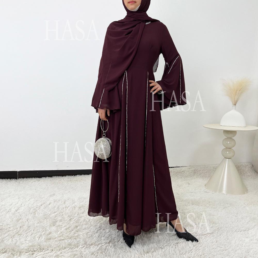 HA6497 Solid Color Light Luxury Chiffon Long Skirt Suit