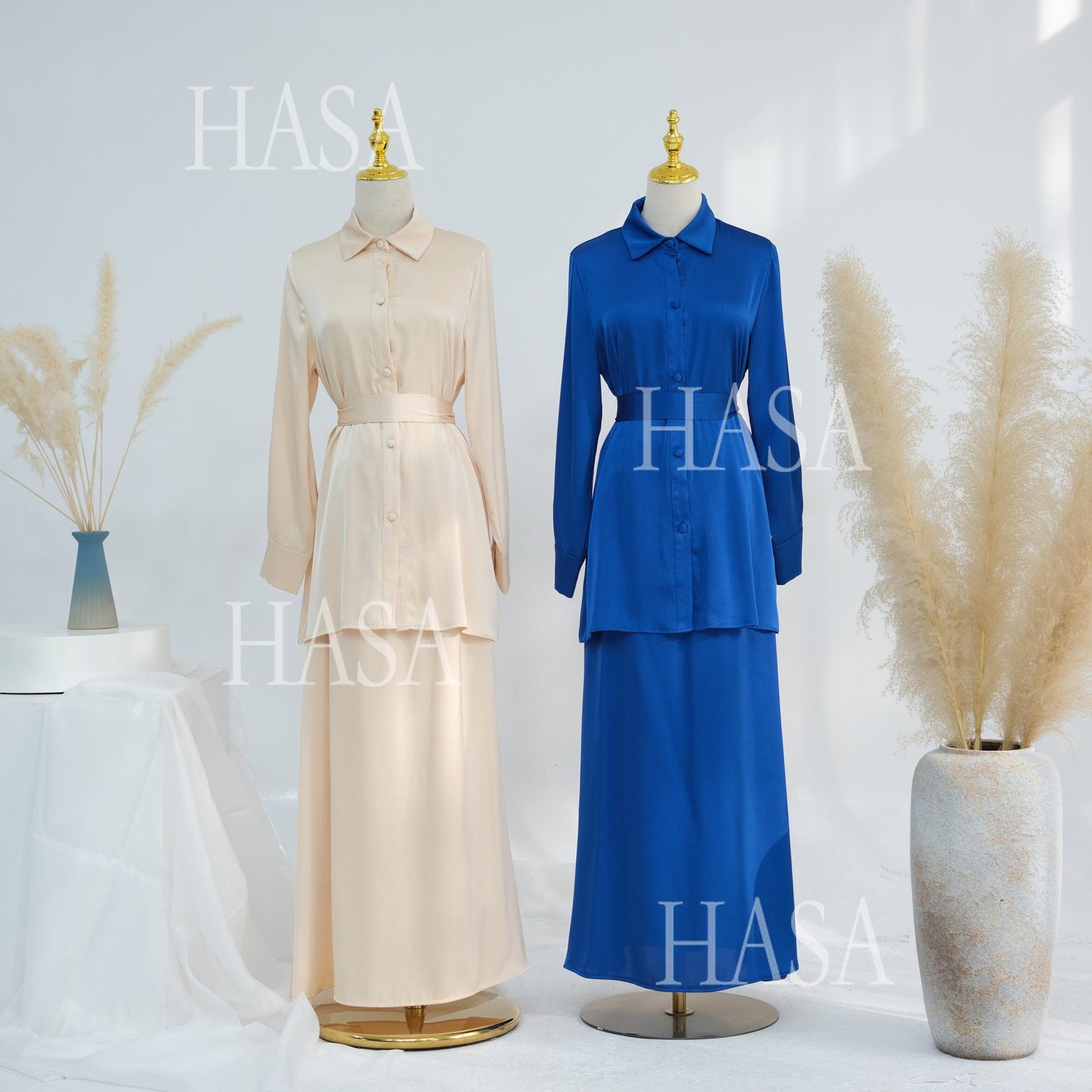 HA5874 Gentle Lace-up Two-piece Suit, Simple Texture, First Choice for Daily Wear abaya girl