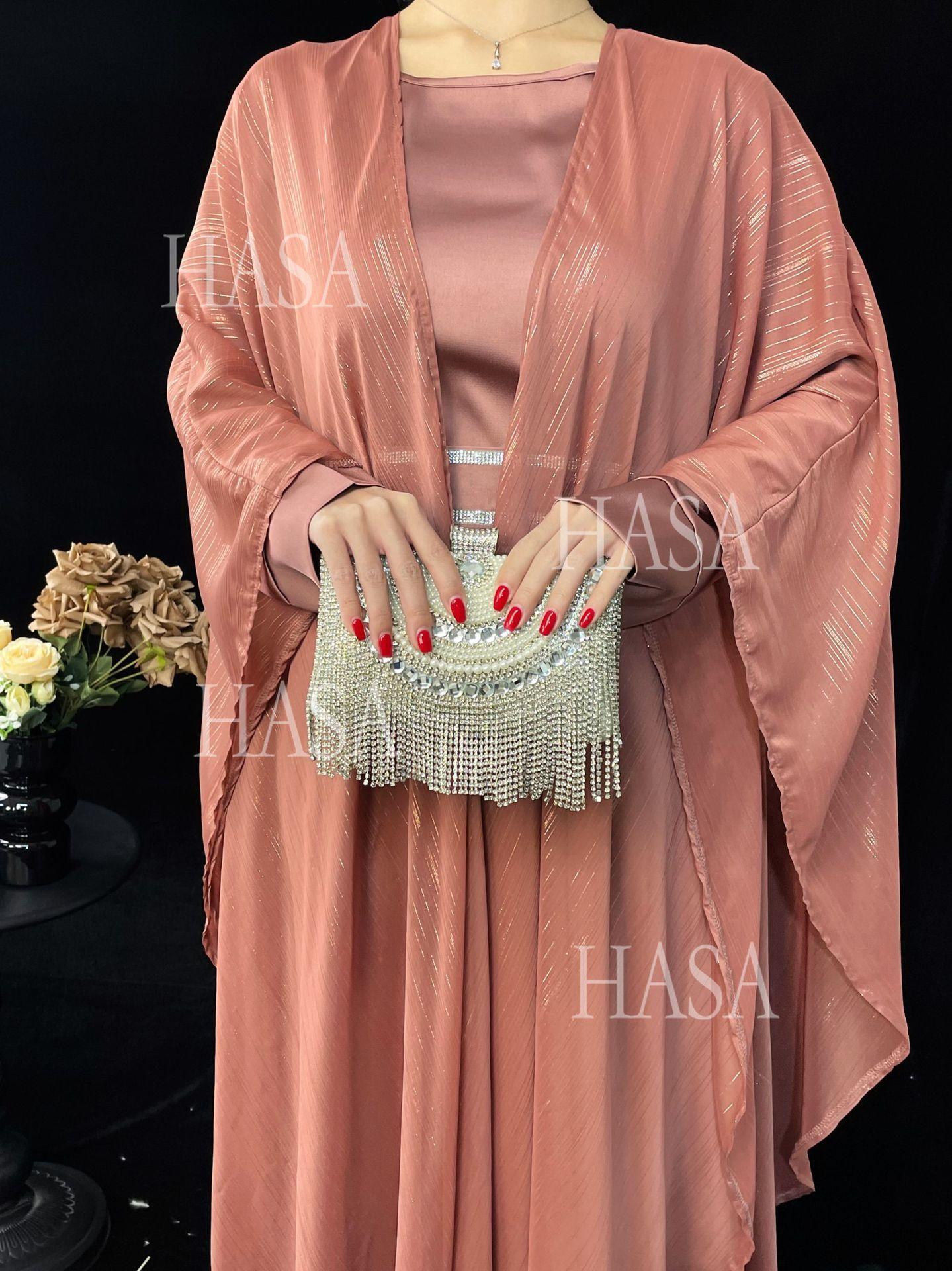 HA6571 Gold embellished long Abaya skirt set