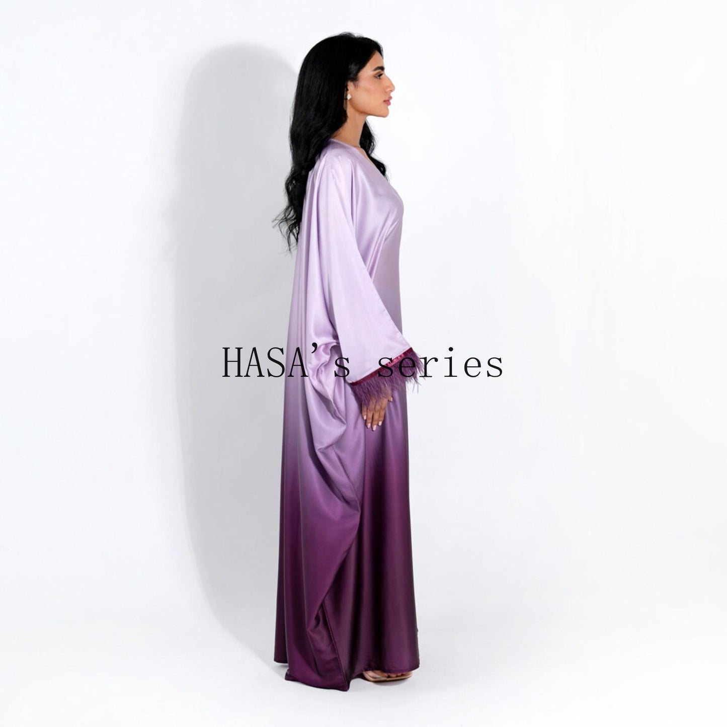 HS5111 Gradient-colored Fringed Long Dress, Romantic Dress with Batwing Sleeves.