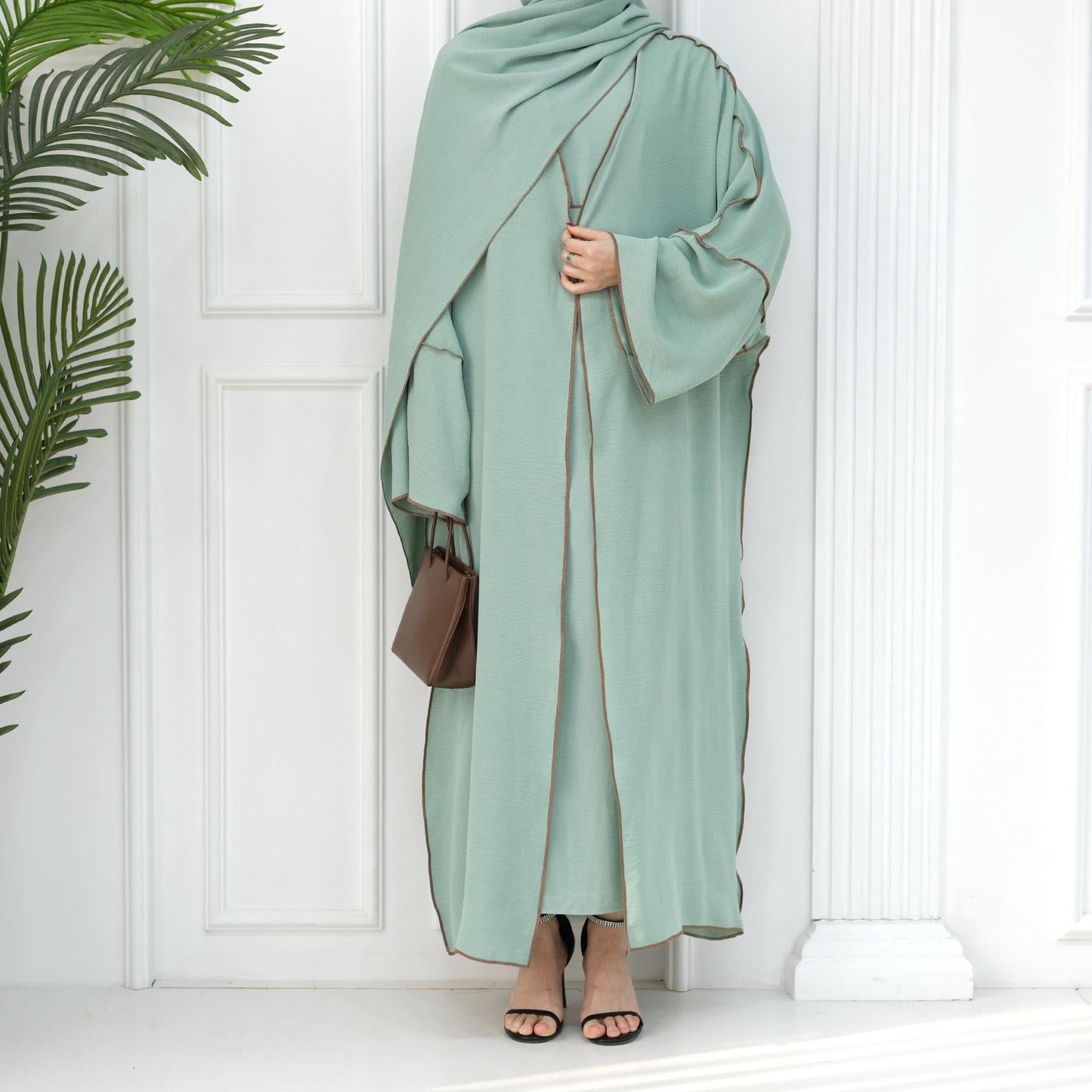 HAYA HA1095 3pcs Set Cardigan+without Sleeves Inner Dress+Hijab