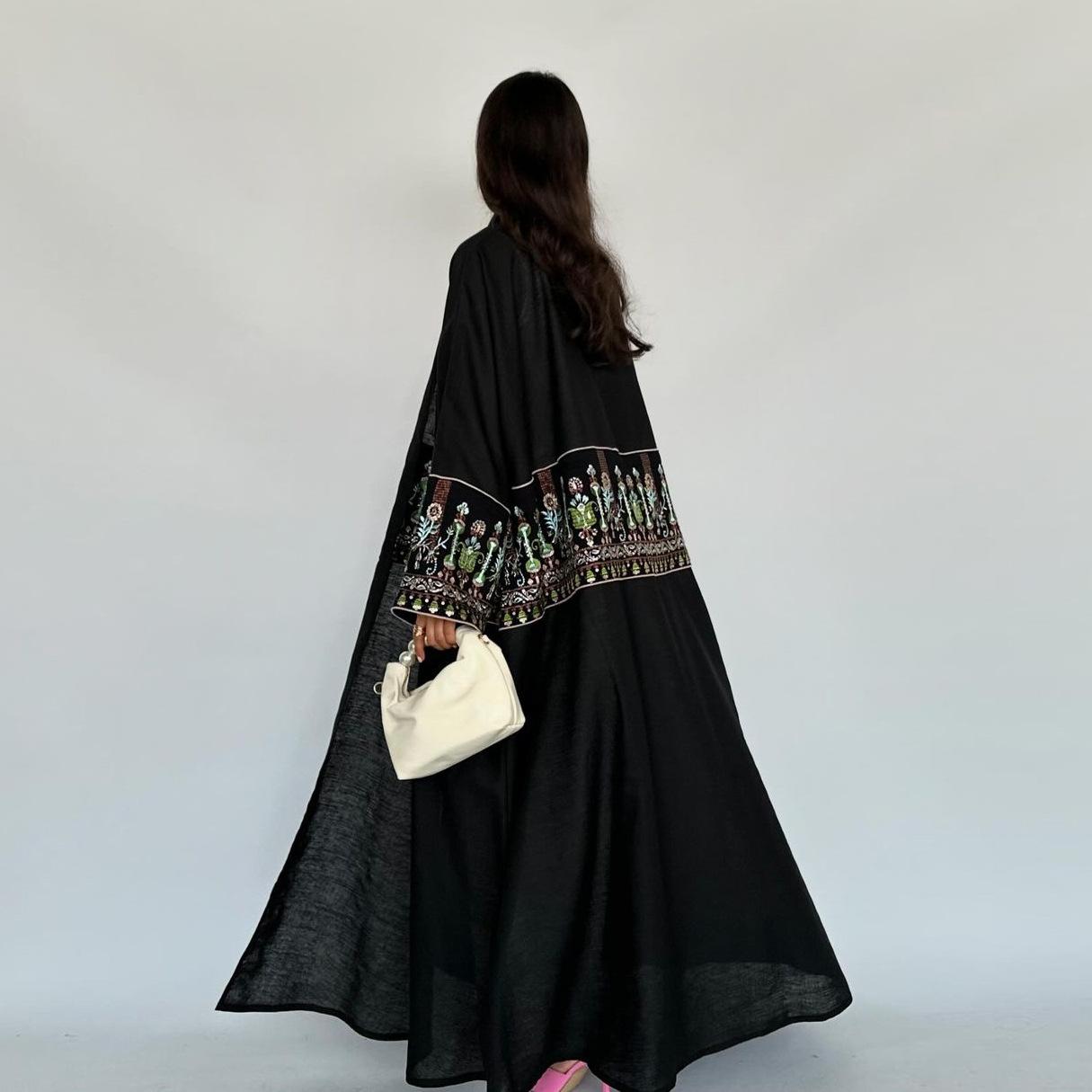 HS5102 Simple Embroidered Long Robe/jacket with A Loose and Comfortable Open-front Design.