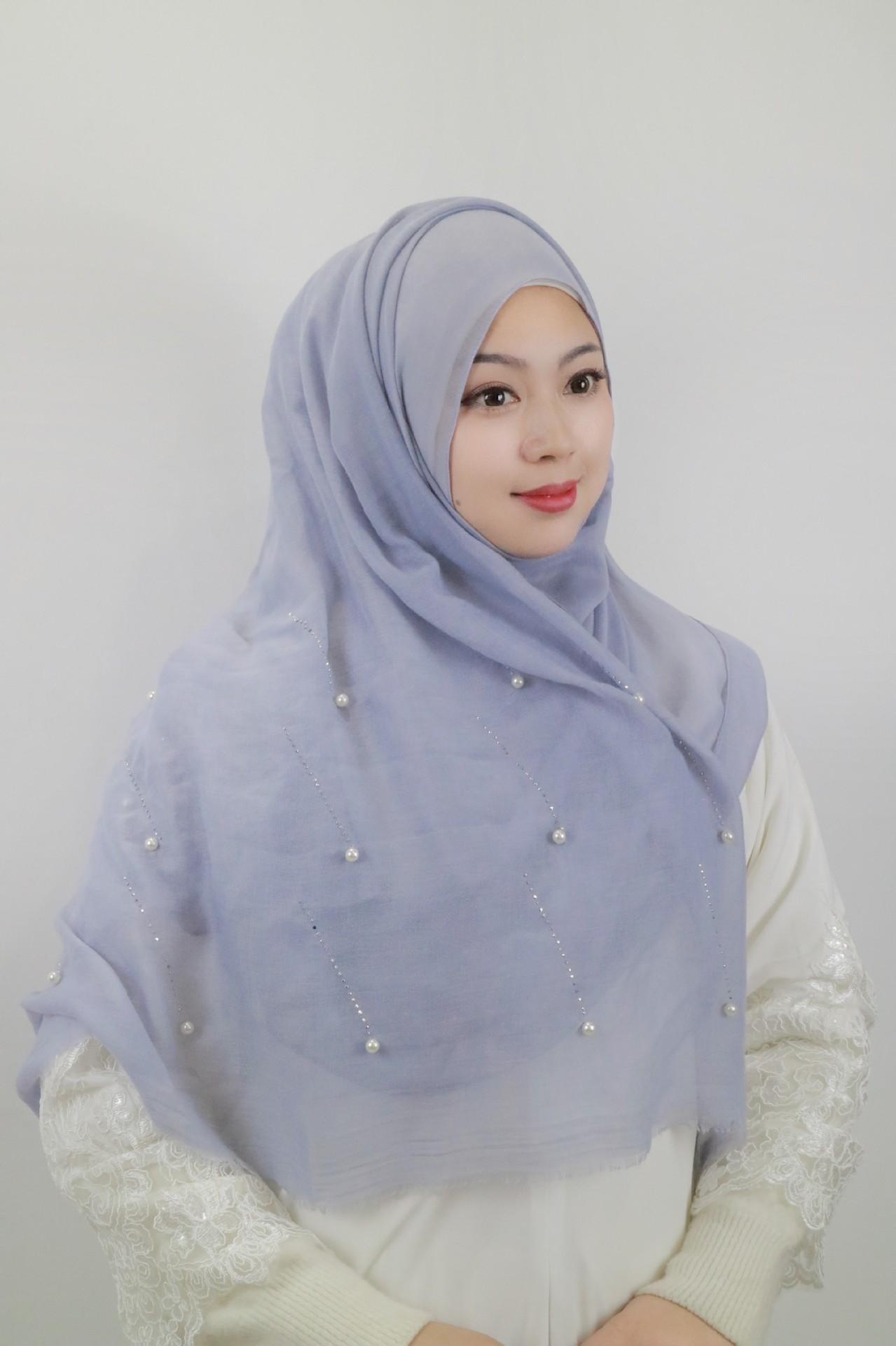 HAYA HA1106 Solid Color Scarf Long Beaded Shawl Headband