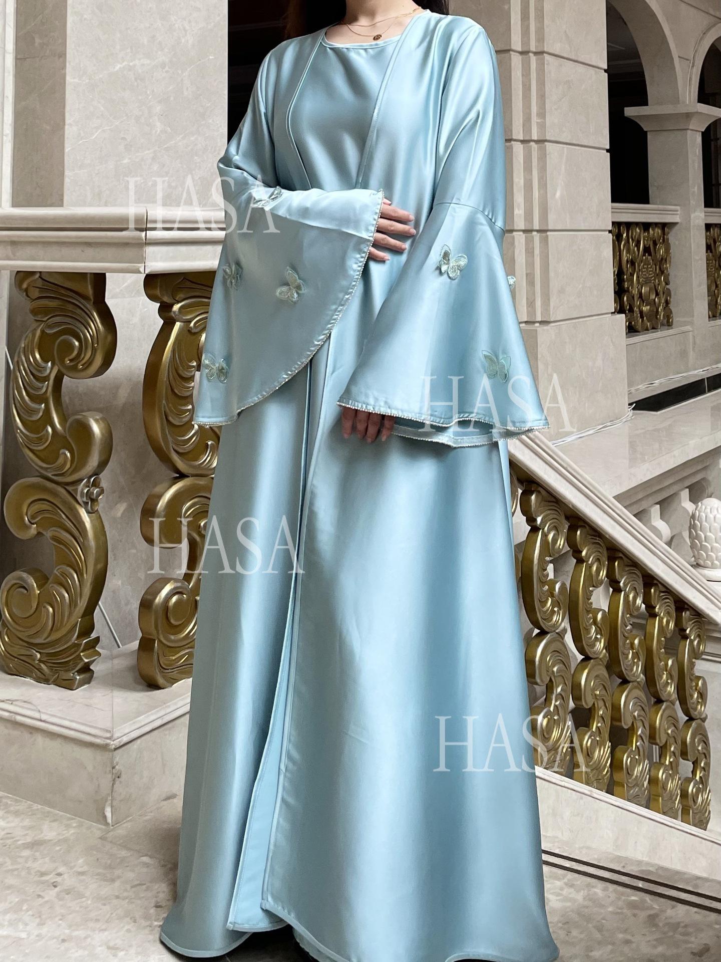 HA6480 Satin Butterfly Embroidered Dress Robe, Cardigan Two-piece Design