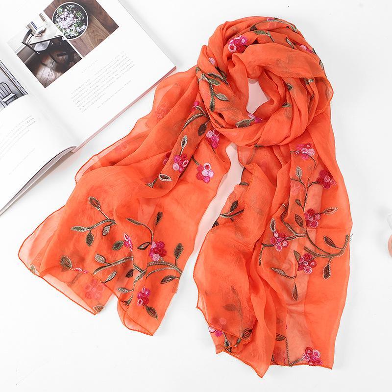 HAYA HA1132 Chiffon Flower Embroidered Scarf