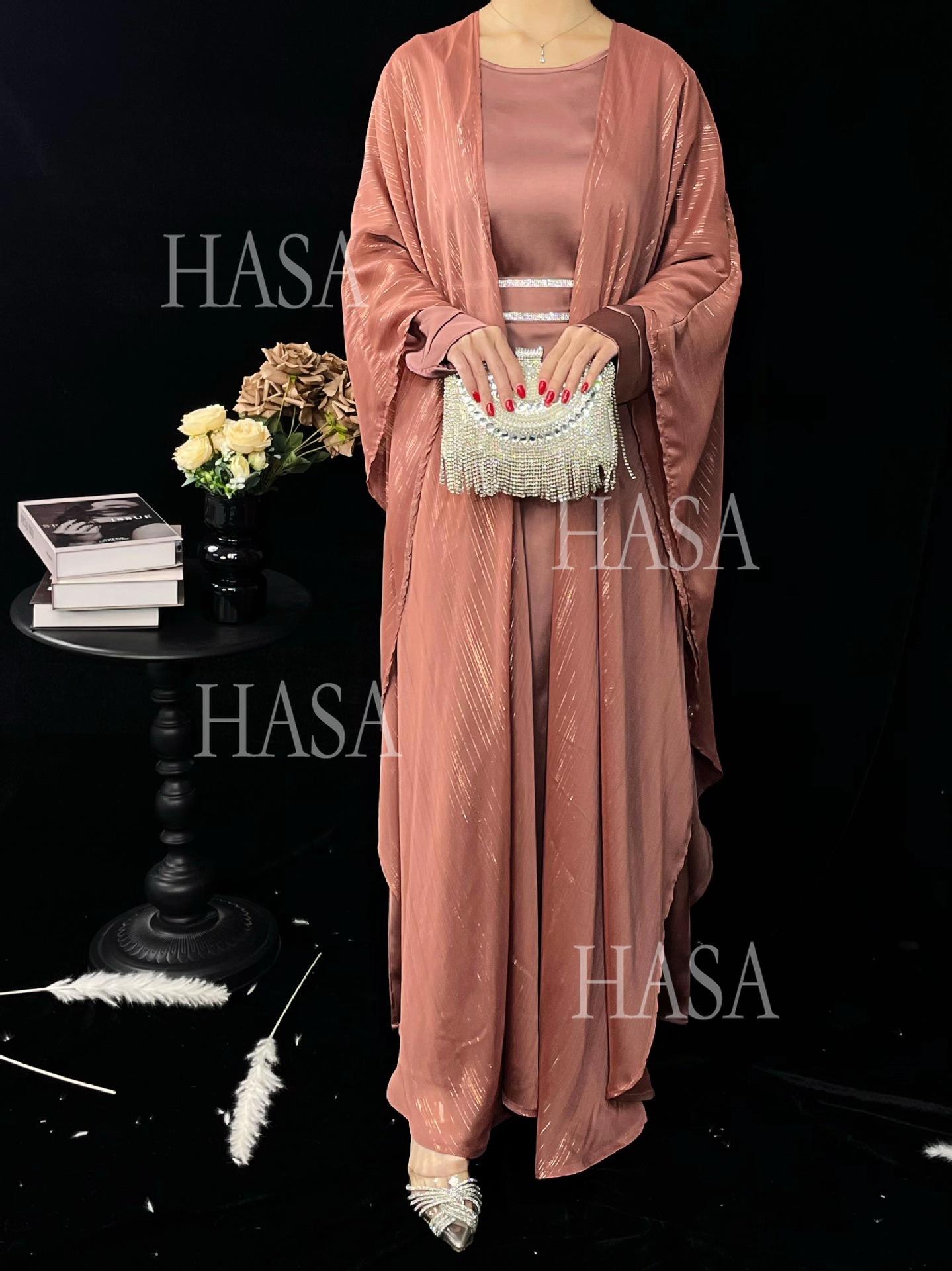 HA6571 Gold embellished long Abaya skirt set