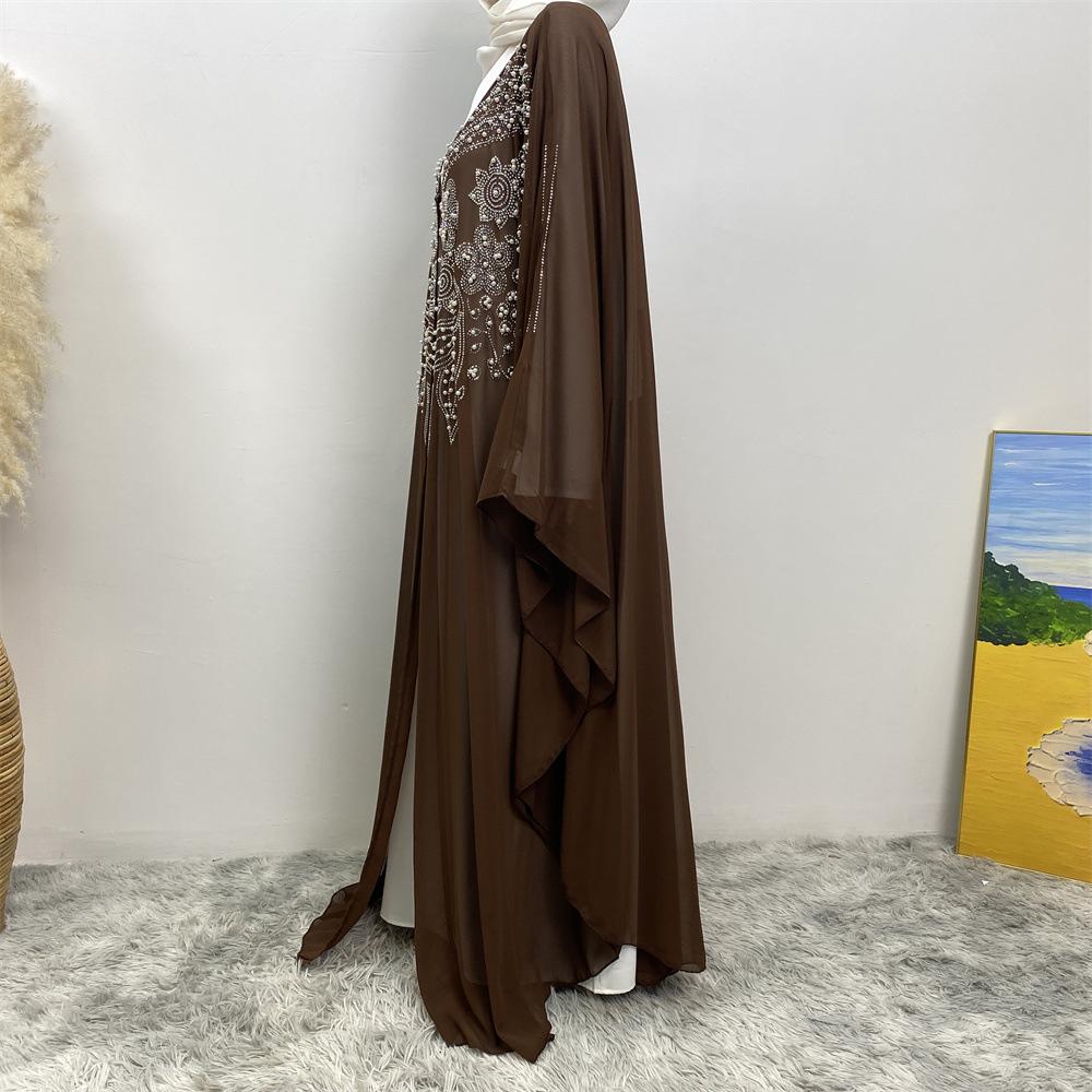 HAYA HAYA1085 Muslim Rhinestone Cardigan Dress
