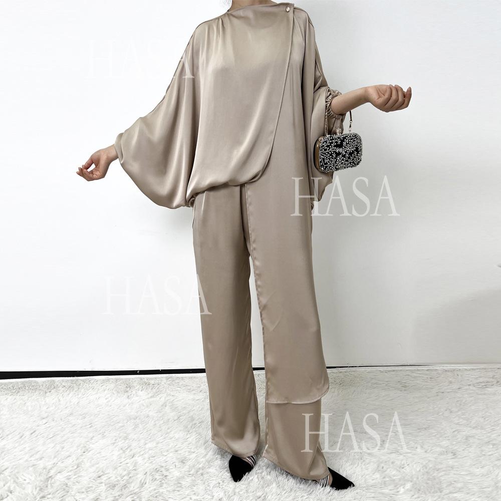HS5857 High-end Bright Satin Two-piece Suit (headscarf Not Included), Irregular Design Shows Fashionable Style