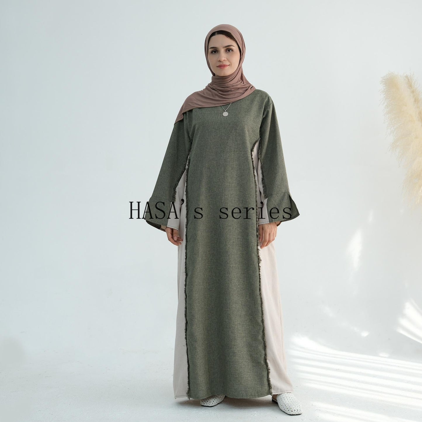 HA5508 Elegant patchwork robe - lightweight and comfortable, showing fashion taste plain casual dress