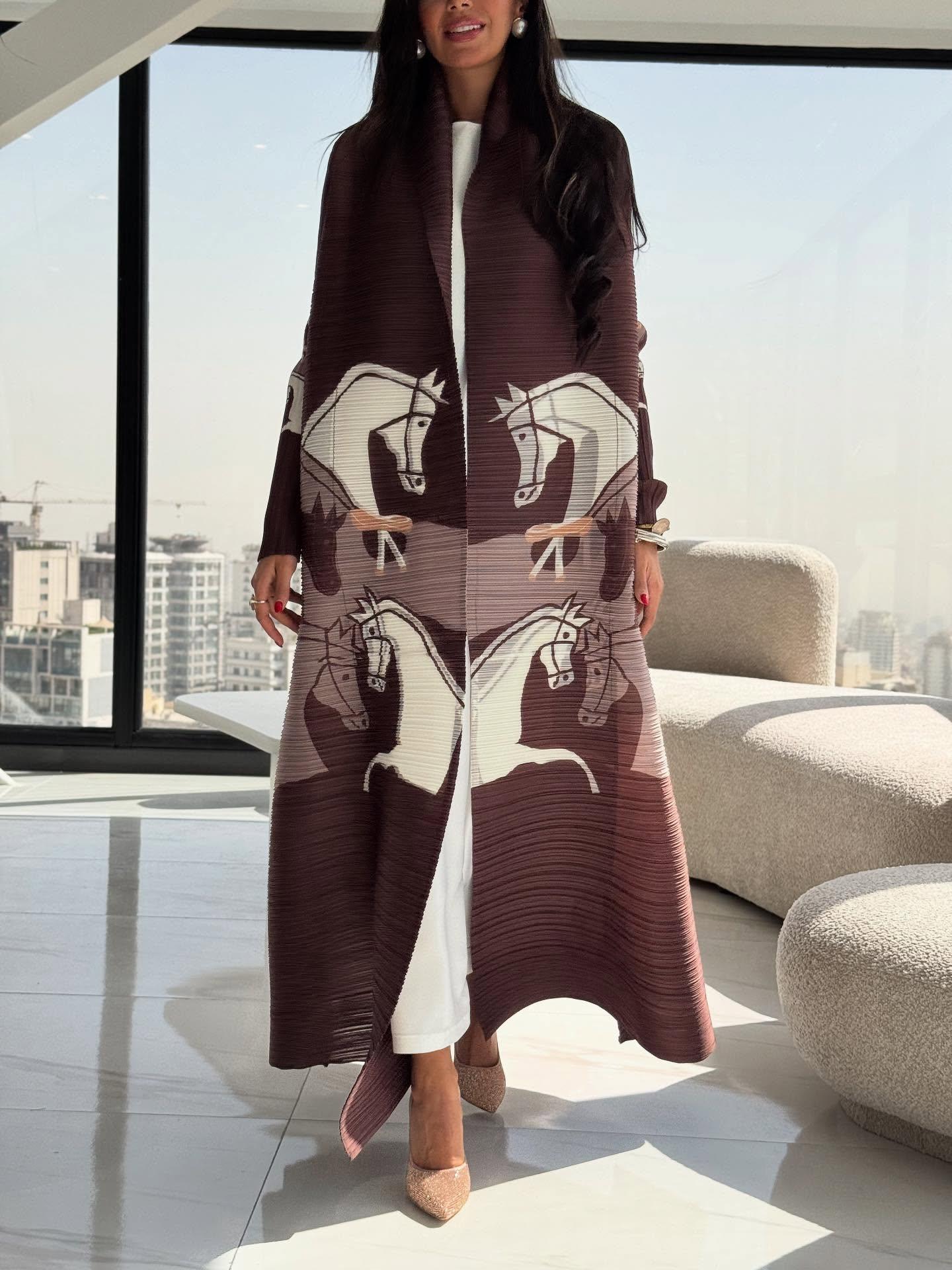 HS6718 Questrian Elegance | Brown Abaya with Horse Motifs