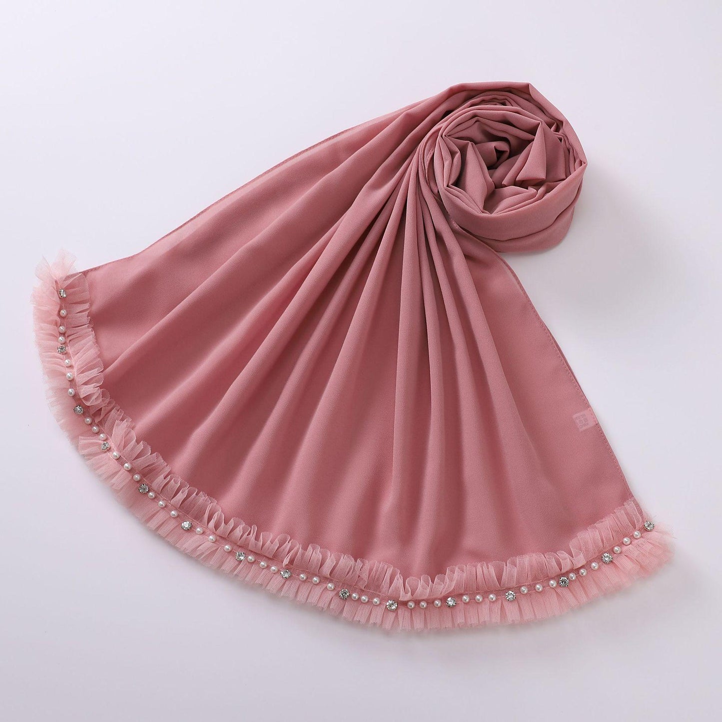 HAYA HA1118 Pearl Chiffon Lace Headscarf
