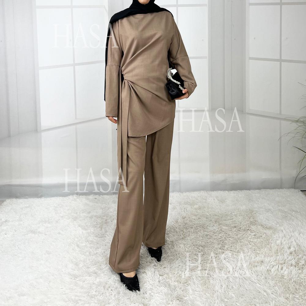 HS5856 High-end Imitation Linen Two-piece Suit (excluding Headscarf), Fashionable and Comfortable New Experience