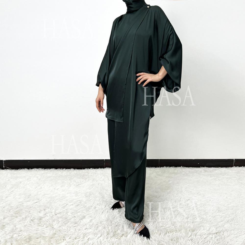 HS5857 High-end Bright Satin Two-piece Suit (headscarf Not Included), Irregular Design Shows Fashionable Style