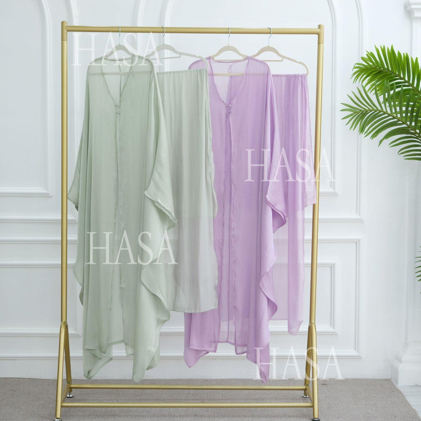 HA6534 Elegant Island Wrinkle Texture Solid Color Cardigan Robe