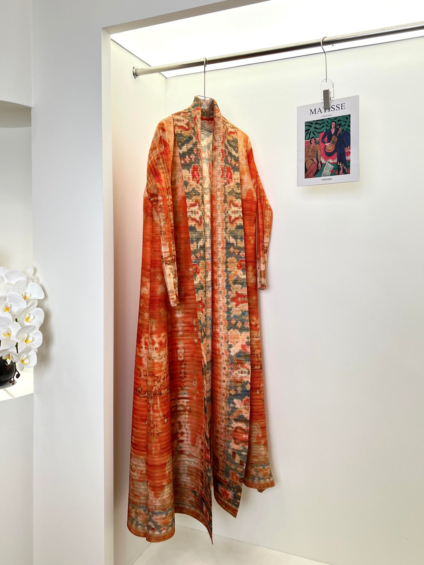 HASASERIES HS6714 Desert Bloom Vibrant Orange Abaya with Floral Prints