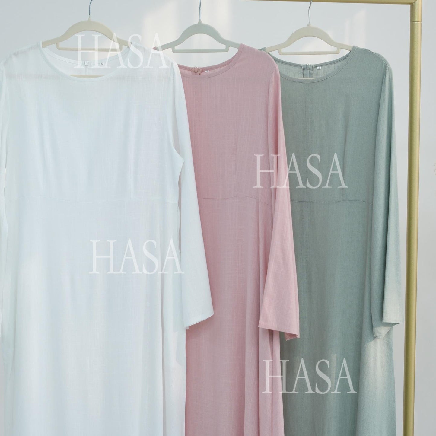 HA6494 Simple Solid Color Linen Bamboo Dress | Lace-Up Design