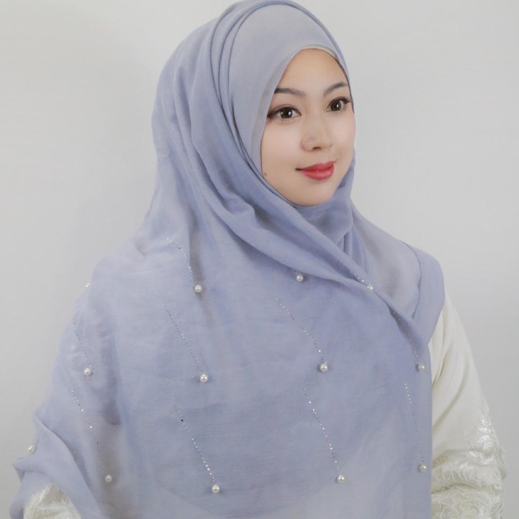 HAYA HA1106 Solid Color Scarf Long Beaded Shawl Headband