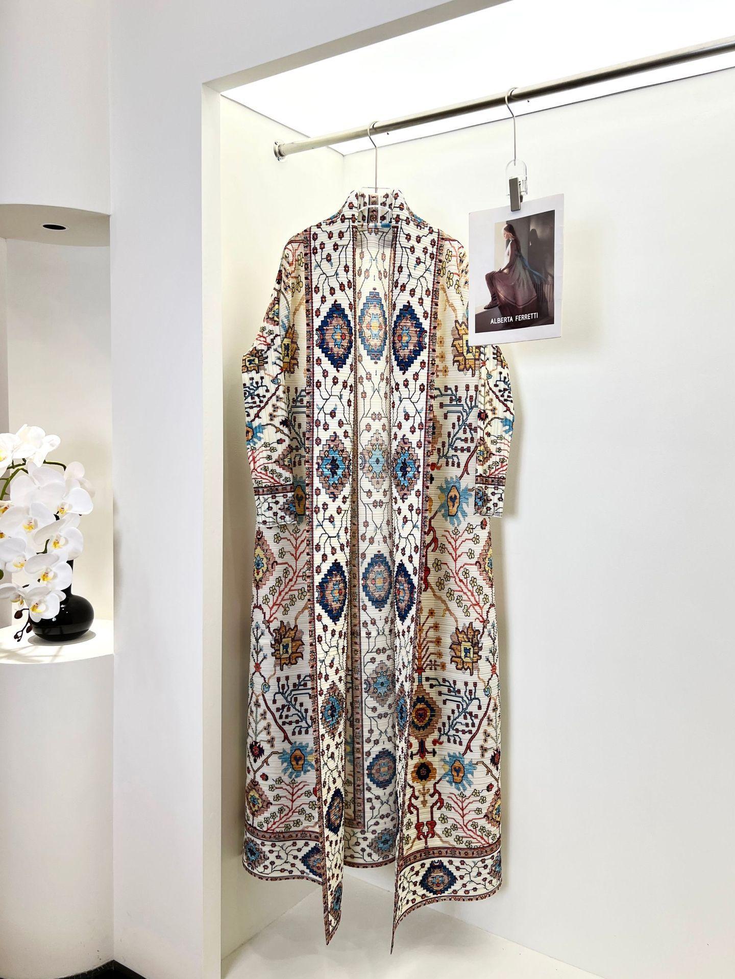 HS6720  White Abaya with Vibrant Multicolor Prints