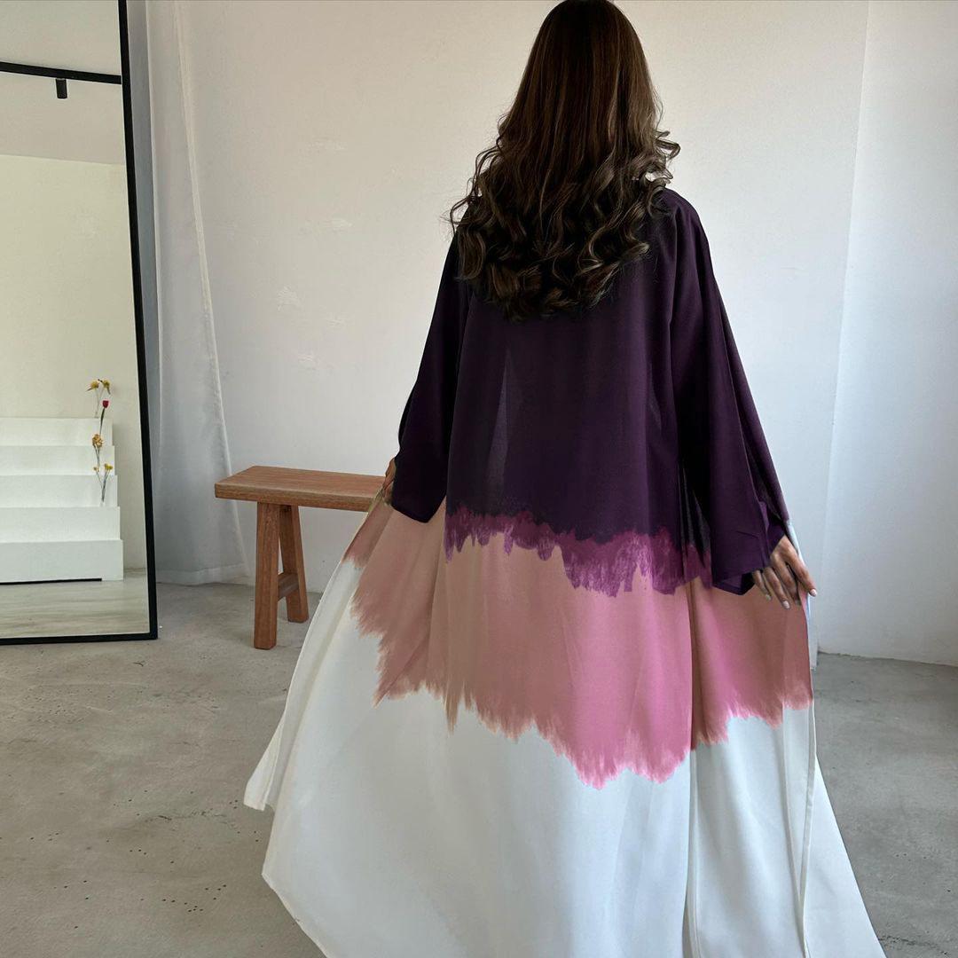 HAYA HA1096 Muslim Tie-dyed Cloak Cardigan Dress Abaya