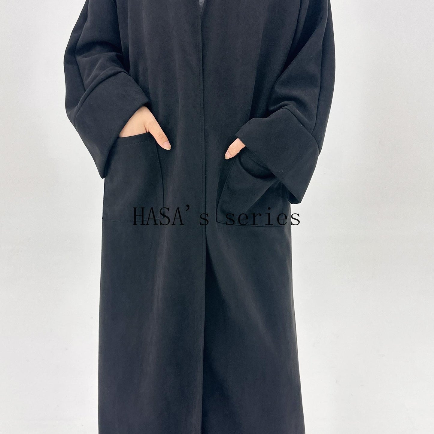 HS5148 Suede-textured, Simple Cardigan-style Long Robe, A Loose and Comfortable Dress for Autumn and Winter.