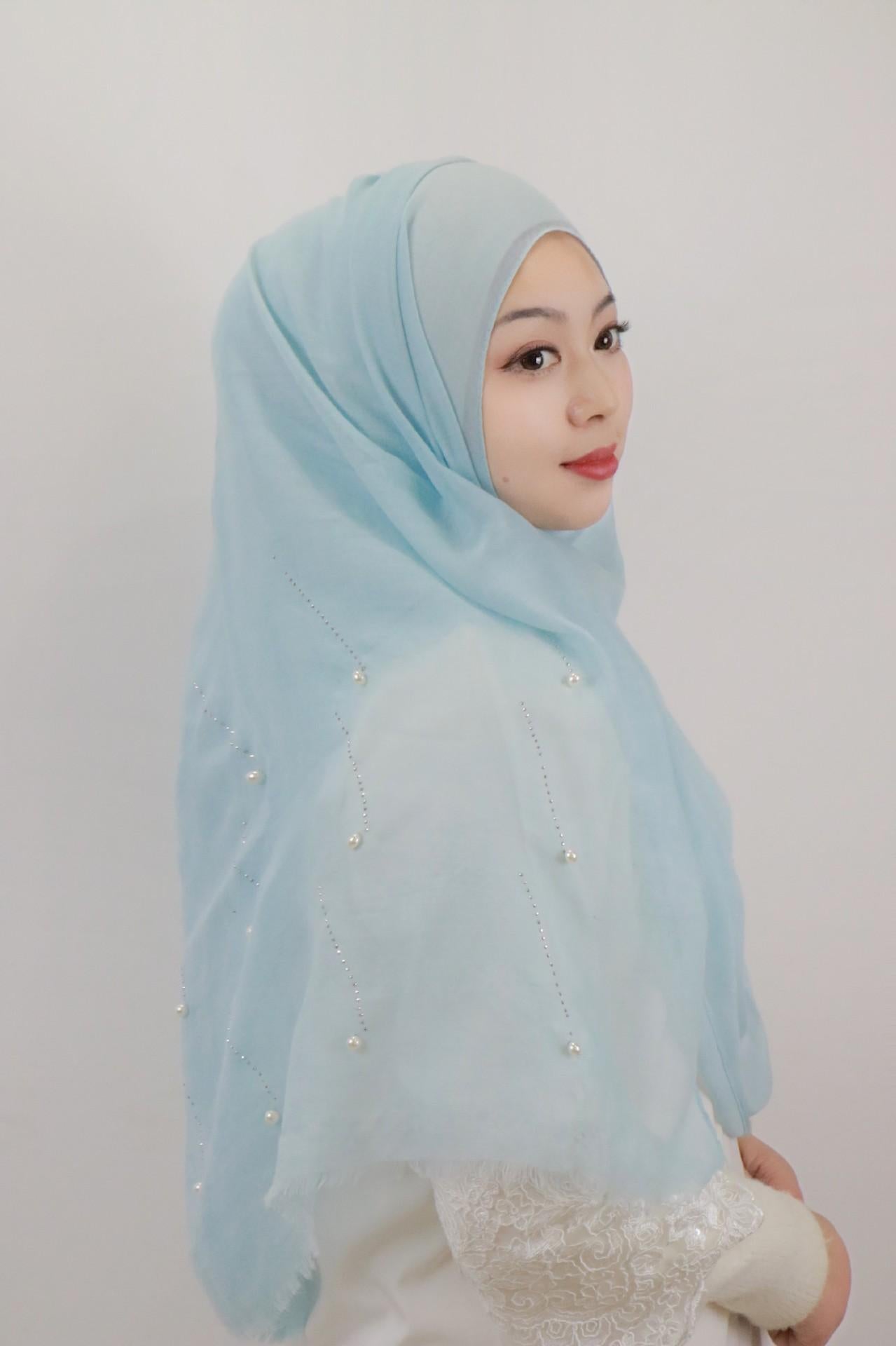 HAYA HA1106 Solid Color Scarf Long Beaded Shawl Headband