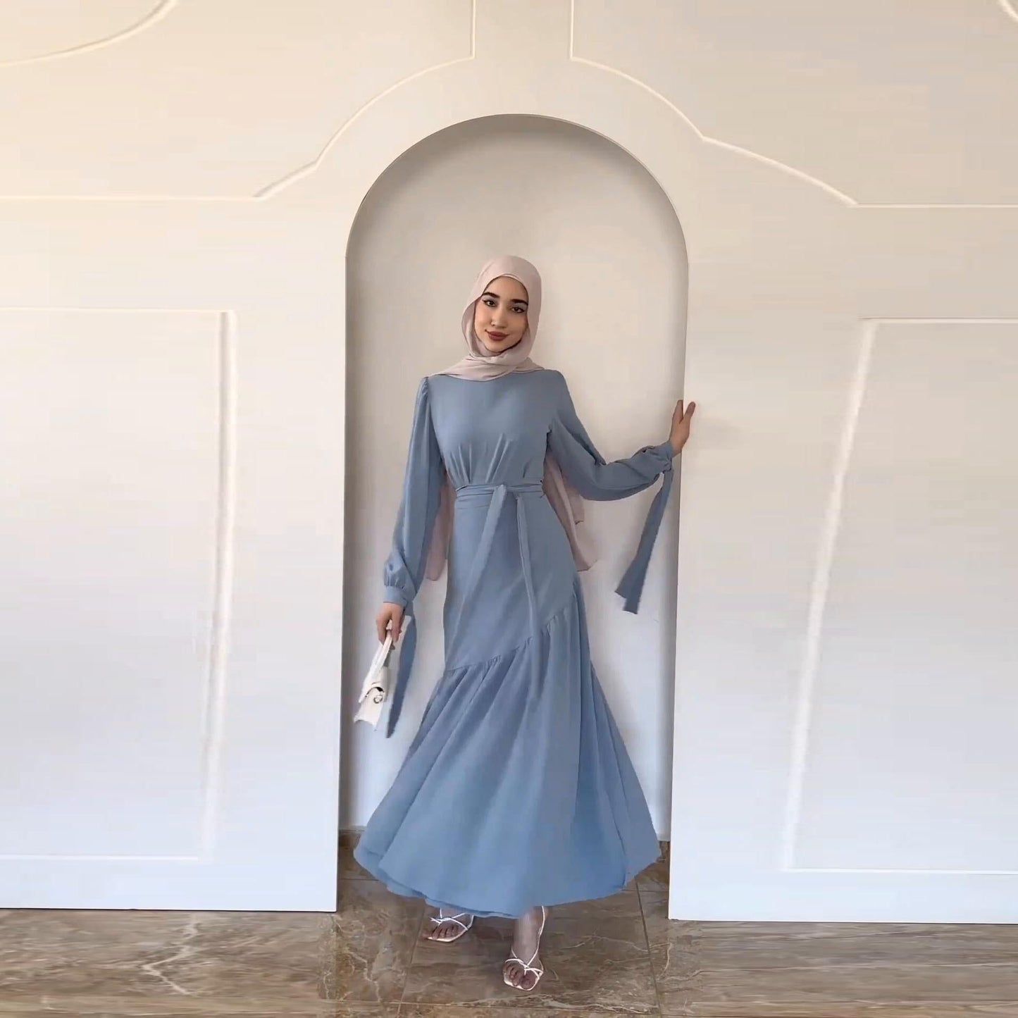 HAYA HAYA0823 2pcs Set Long Sleeved with Lace Up Half Length Dress