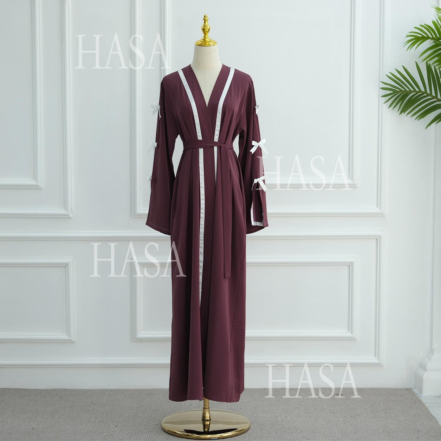HS6520 Cardigan-Morgenmantel Mit Schleife (Kopftuch Nicht Inbegriffen)