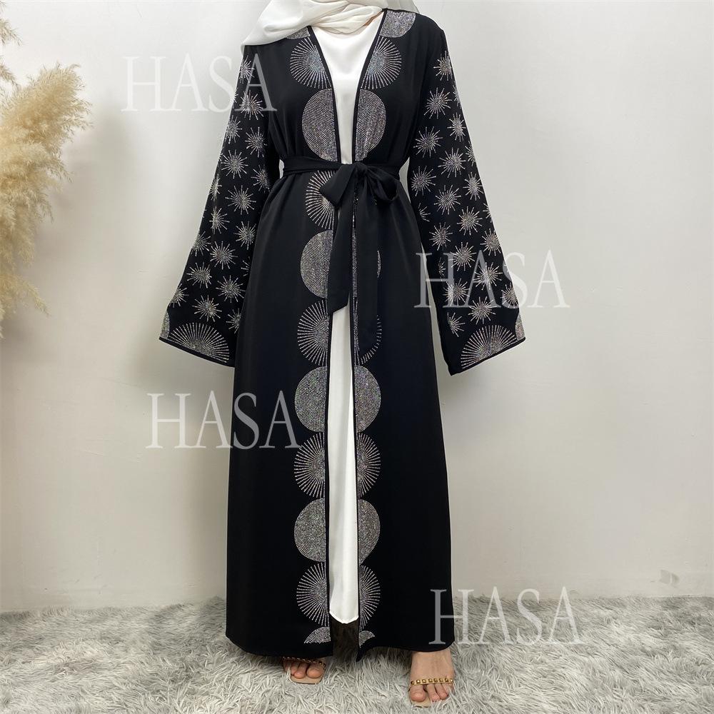 HA6588 Black Cardigan Dress with Rhinestone Embellishment and Pockets