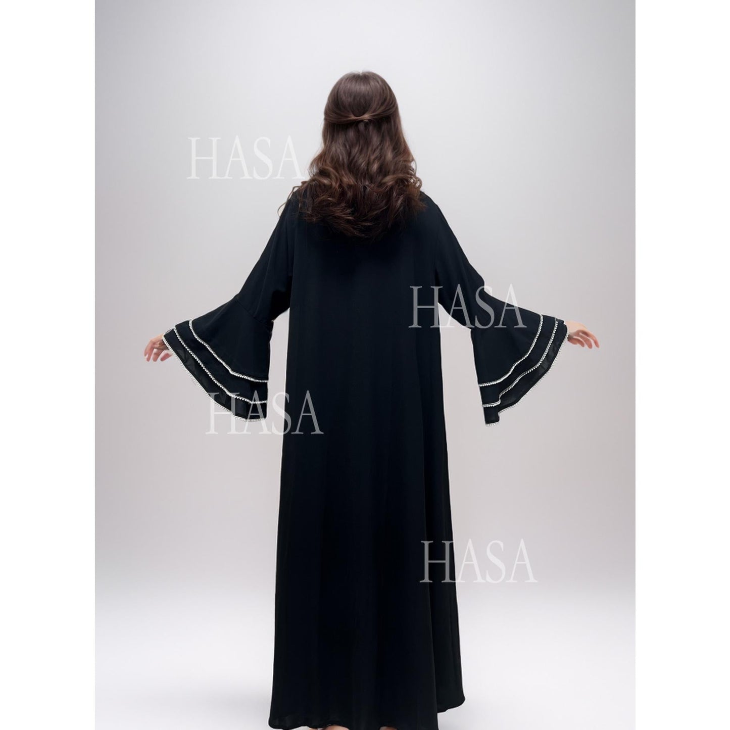 HA6543 Elegant Abaya with Hand-Embroidered Pearl Details