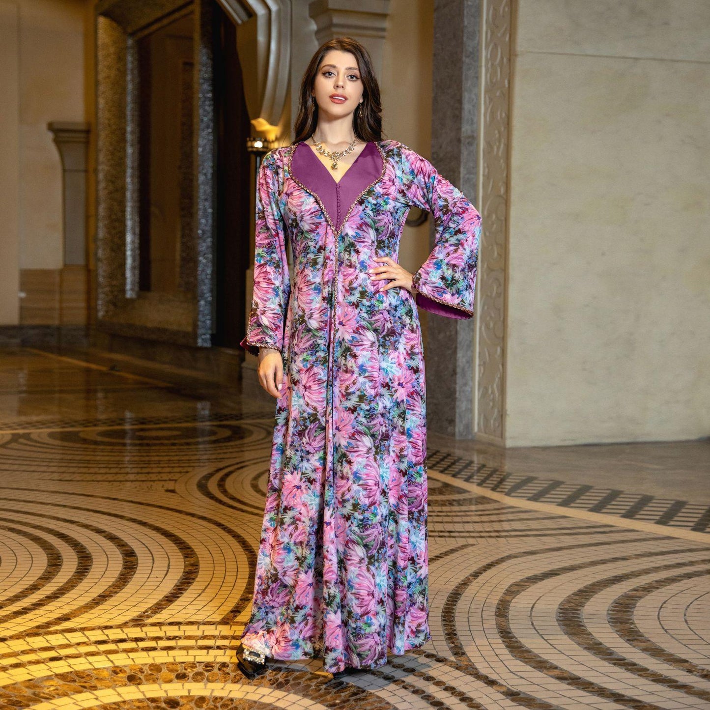 HAYA HAYA1070 Fashionable Printed Diamond Set Robe