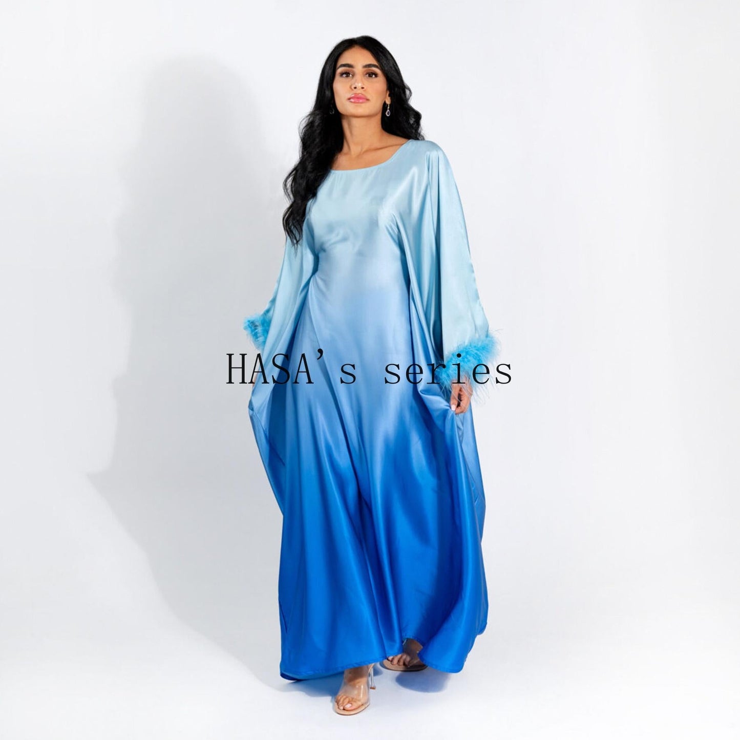 HS5108 Elegant long dress with gradient color waist design and batwing sleeves.