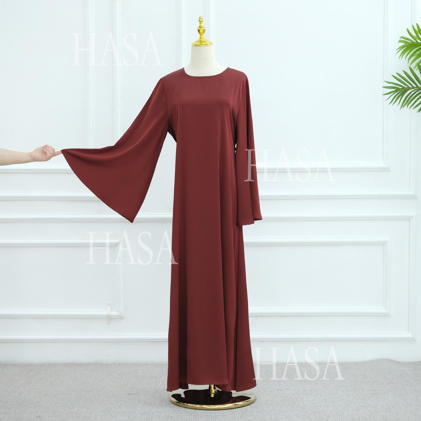 HA6478 Simple Long Dress with Wide Sleeves, One-piece and Smooth Style