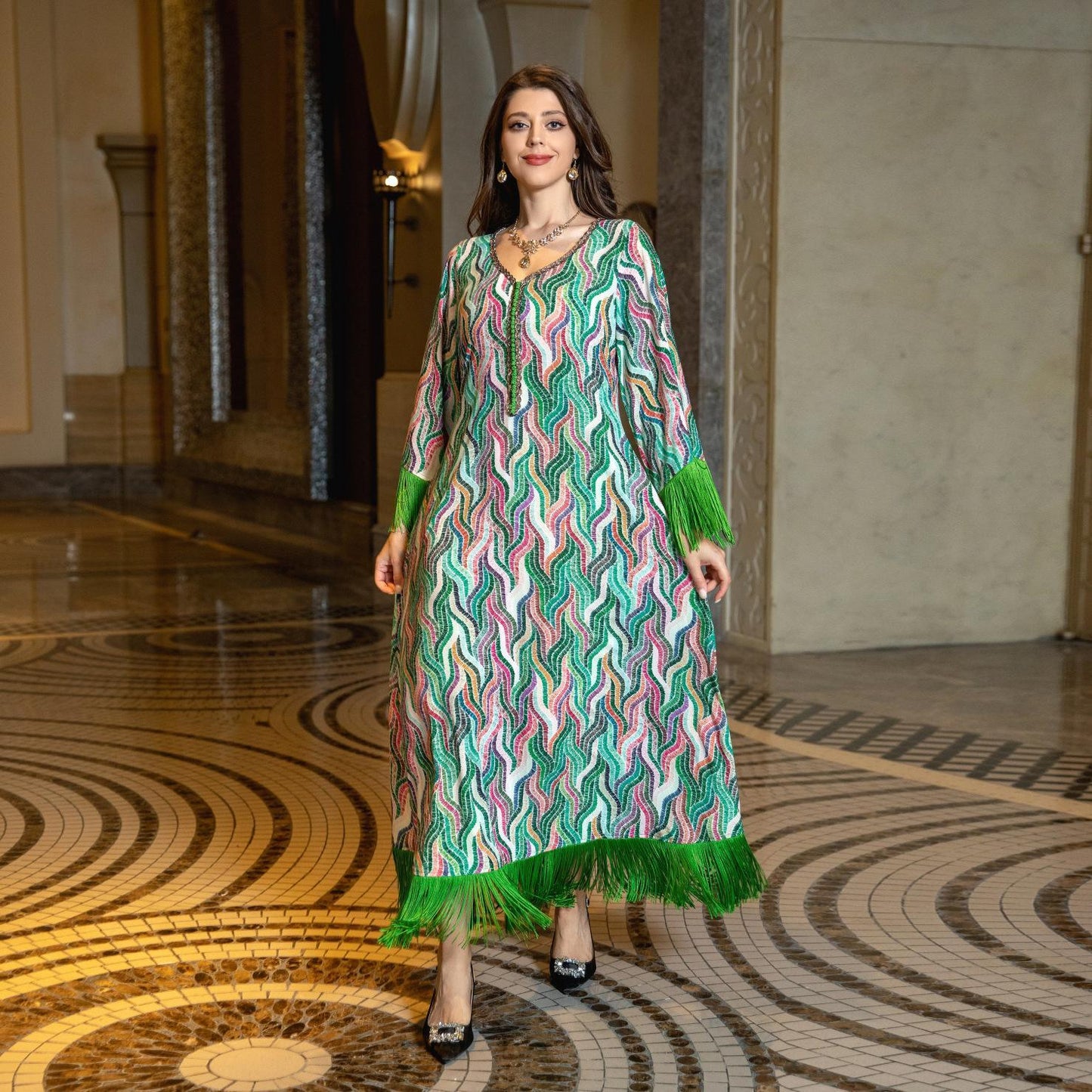 HAYA HAYA0521 Middle East Arab Dubai Muslim Robe Ladies Printed Casual Jalabiya Ethnic Clothing