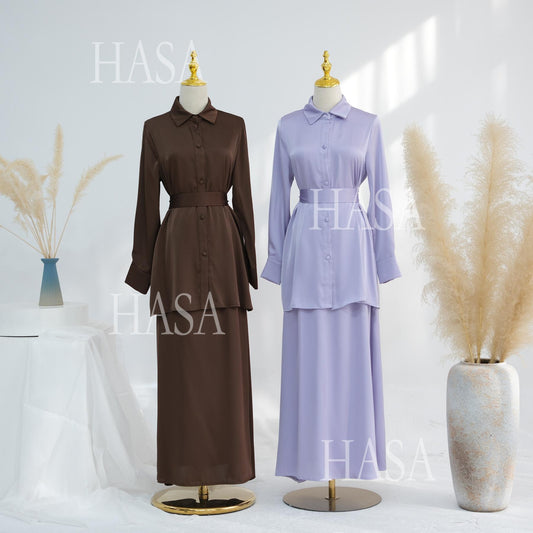 HA5874 Gentle Lace-up Two-piece Suit, Simple Texture, First Choice for Daily Wear abaya girl