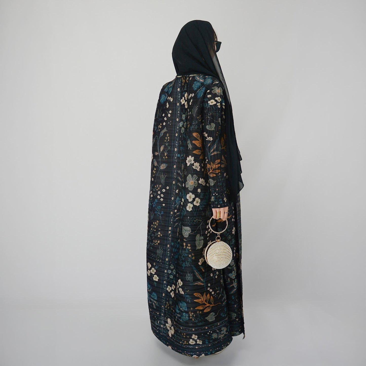 HS5836 Dark-colored, Long, Open-front Jacket with A Plant Print (with Belt)