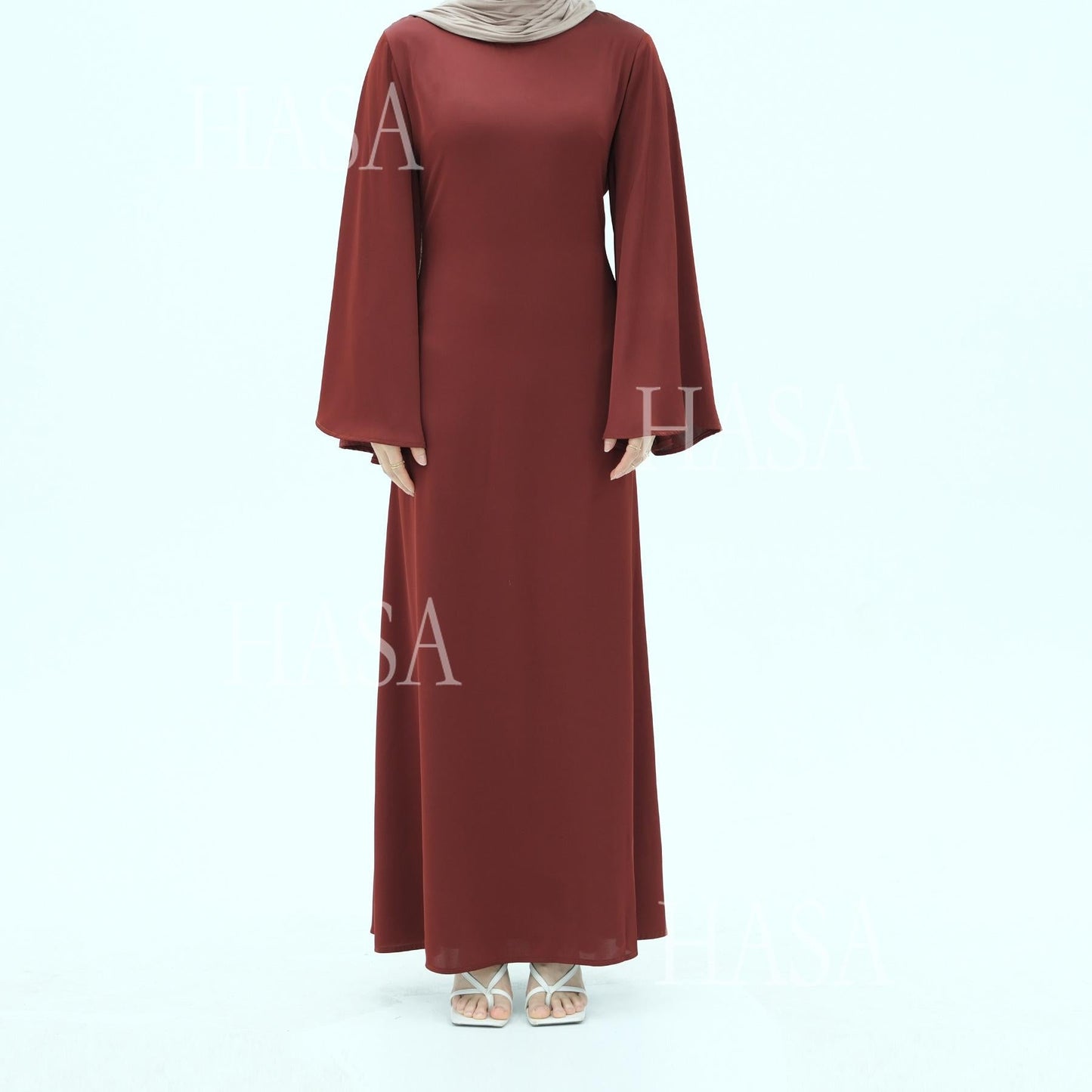HA6478 Simple Long Dress with Wide Sleeves, One-piece and Smooth Style