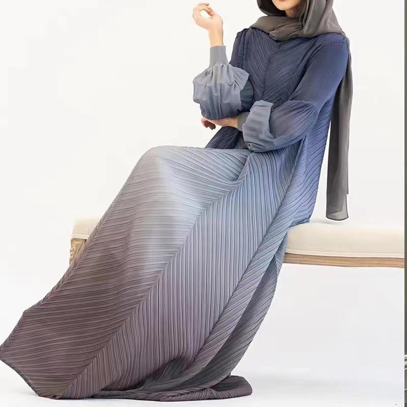 HS5824 Women's clothing gradual change color lantern sleeves high sense middle east dress