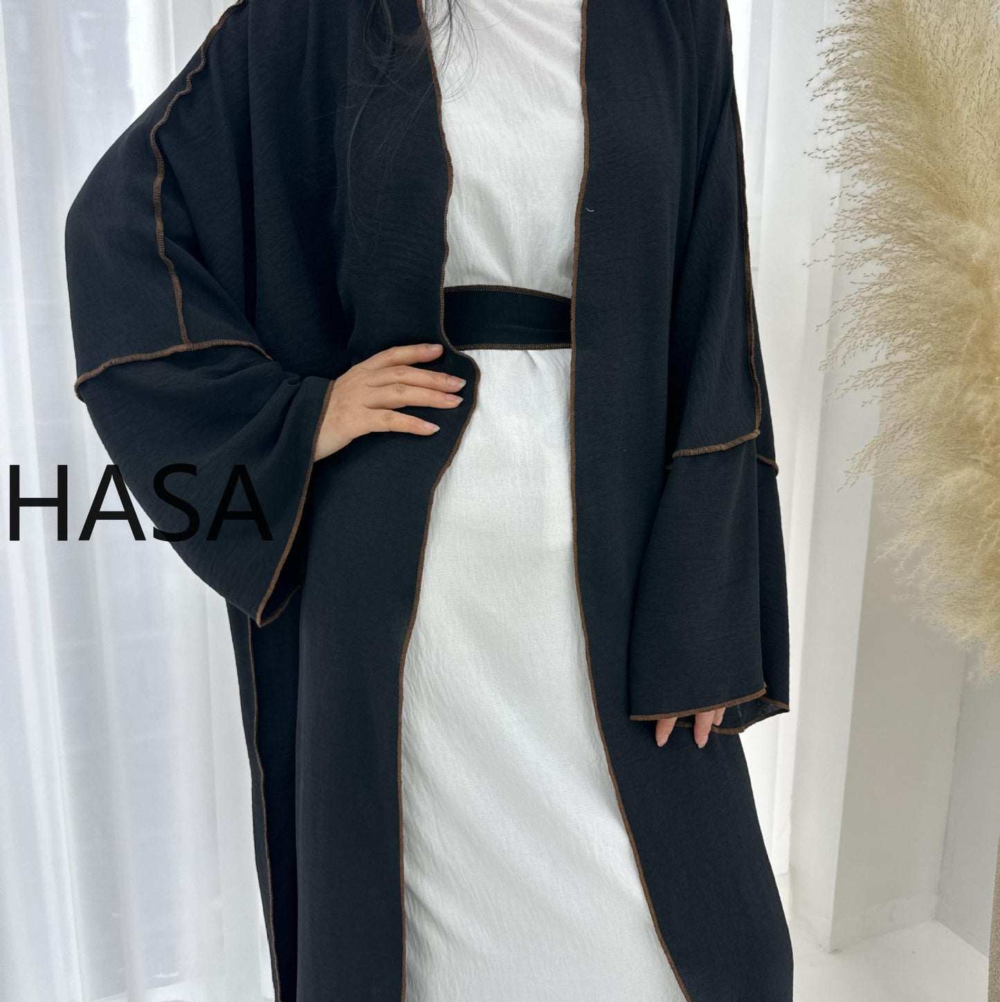 HASA HA1246H 2 PCS SET Crepe Solid Color Loose Hem Cardigan Robe with Hijab