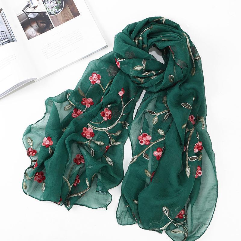 HAYA HA1132 Chiffon Flower Embroidered Scarf
