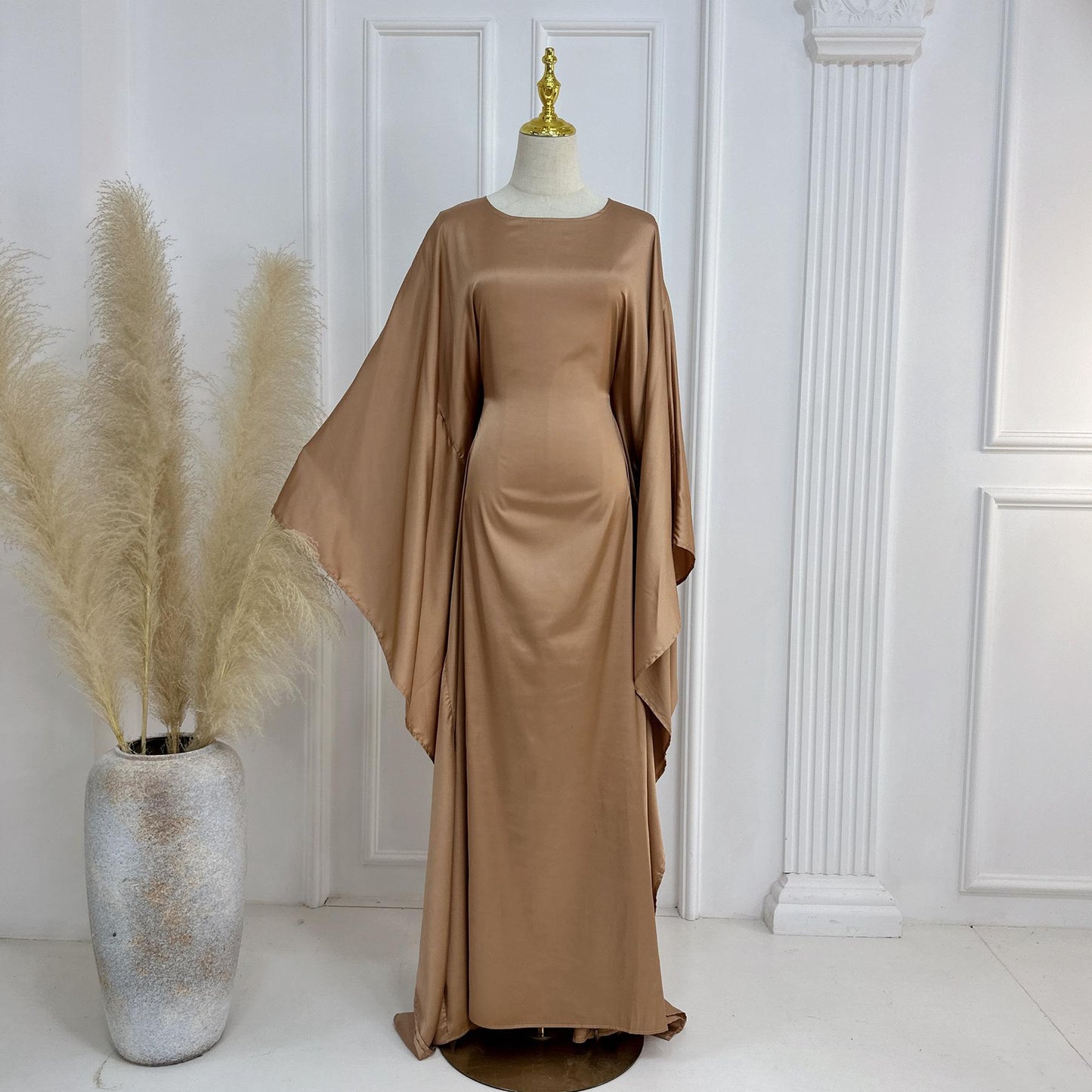 HA1504 Satin Batwing Sleeve Kaftan with Inner Belt