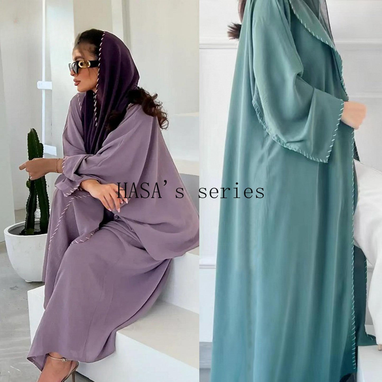 HS4843 Simple Cardigan and Headscarf Two-piece Set.