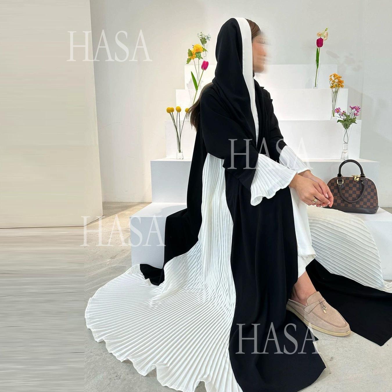 HA6567 Abaya Long Cardigan Coat with Pleated Panels