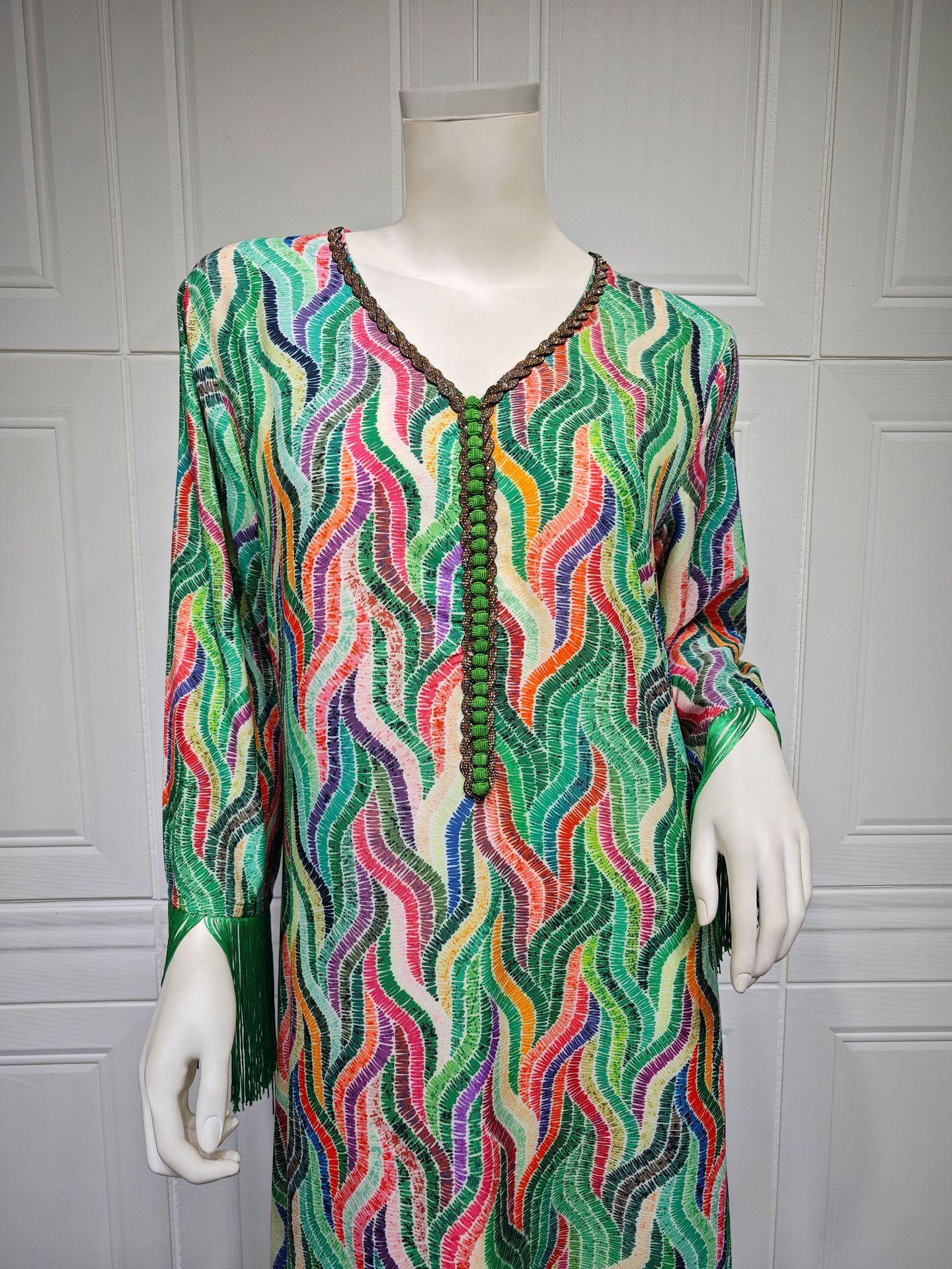 HAYA HAYA0521 Middle East Arab Dubai Muslim Robe Ladies Printed Casual Jalabiya Ethnic Clothing