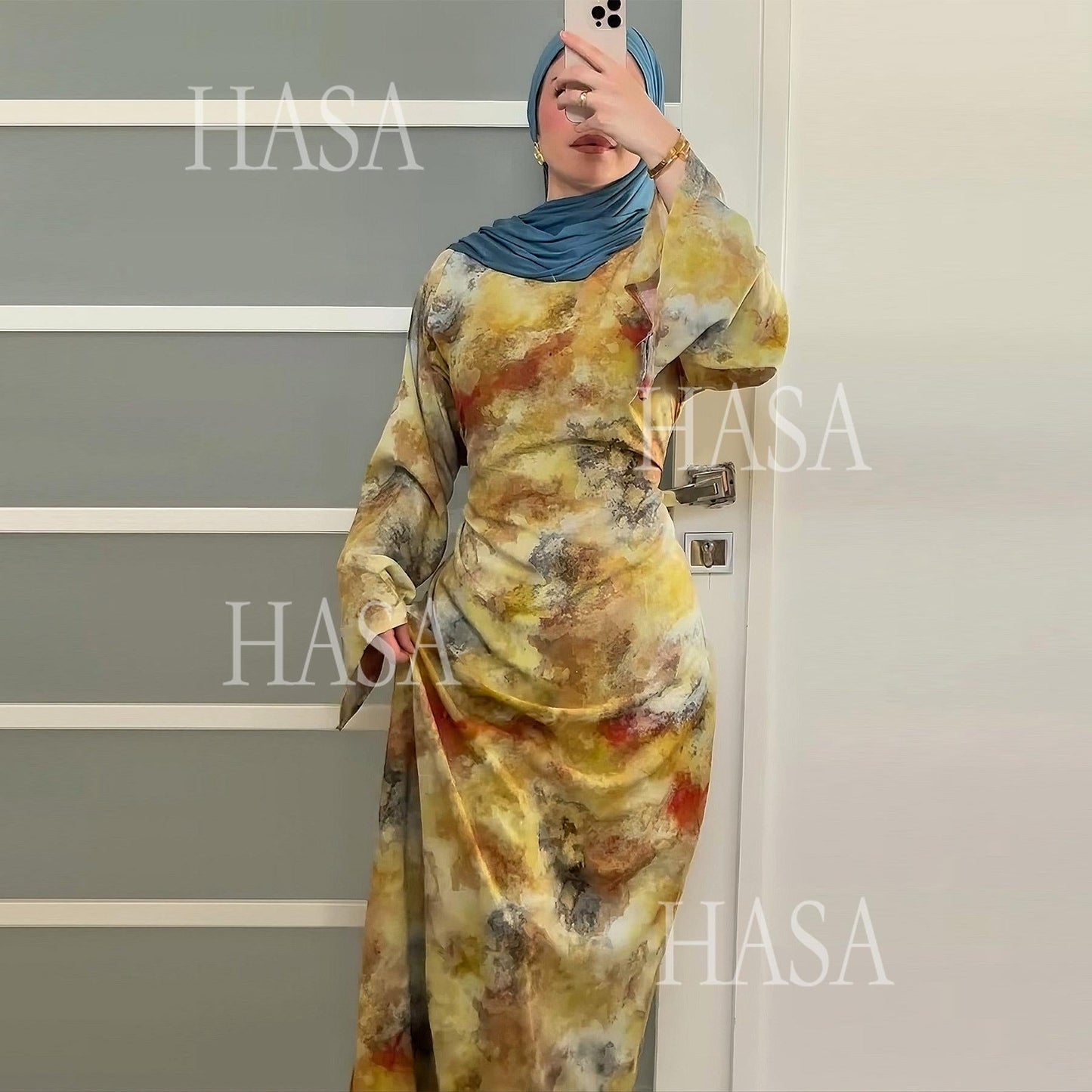 HA6550 Elegant Printed Abaya with Long Sleeves