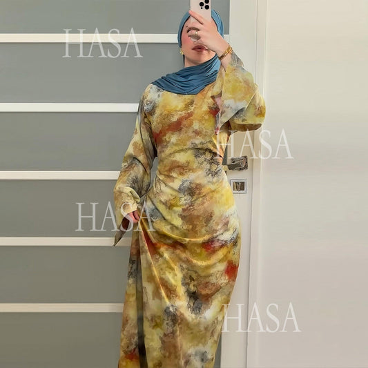 HA6550 Elegant Printed Abaya with Long Sleeves
