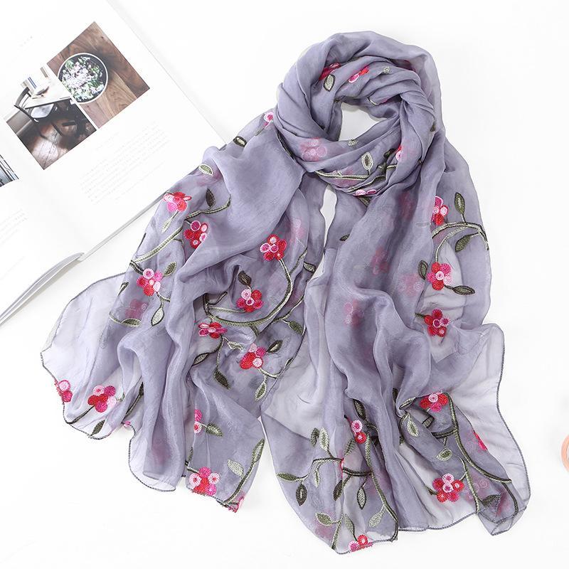 HAYA HA1132 Chiffon Flower Embroidered Scarf