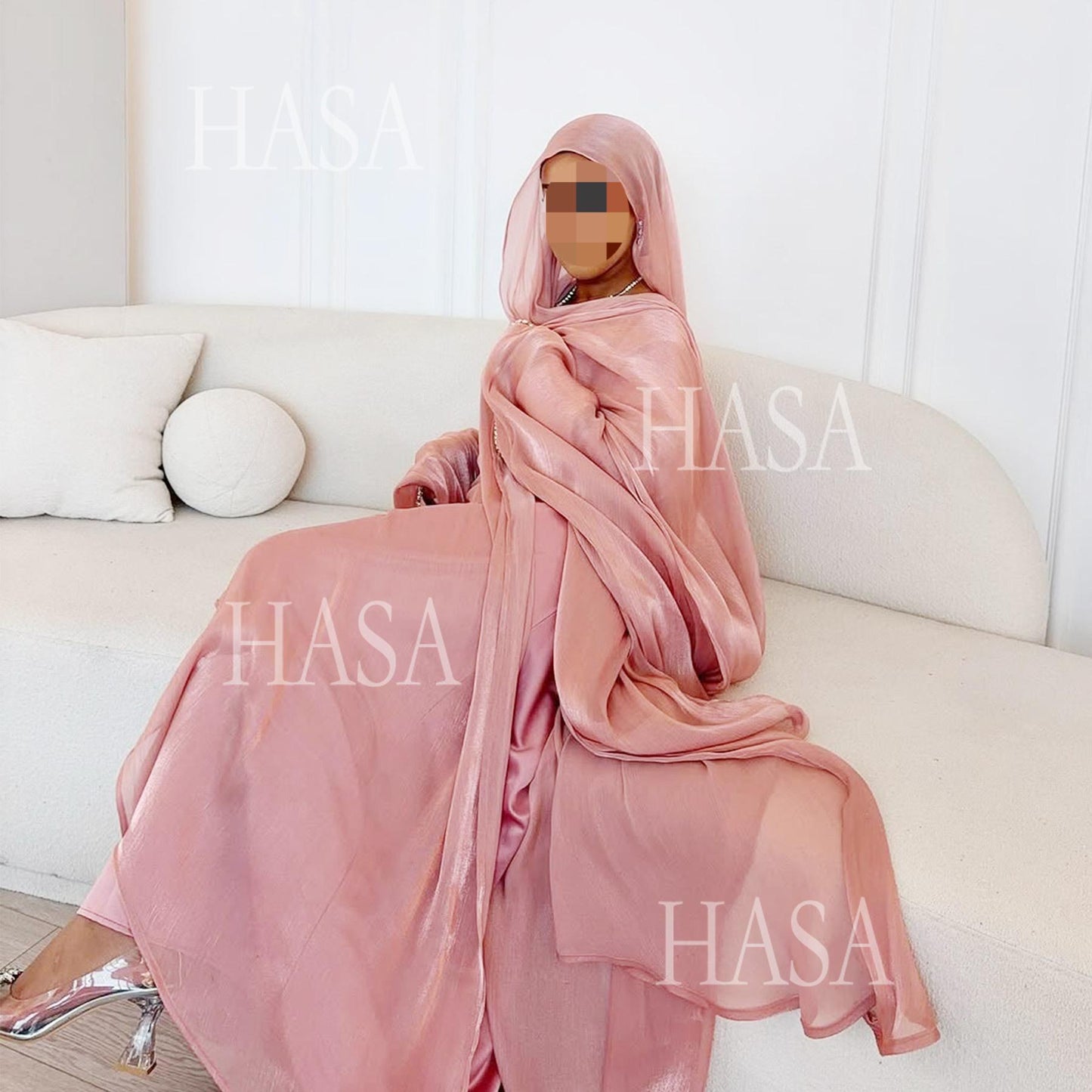 HA6553  Two-Piece Solid Abaya with Beaded Details and Matching Scarf Option