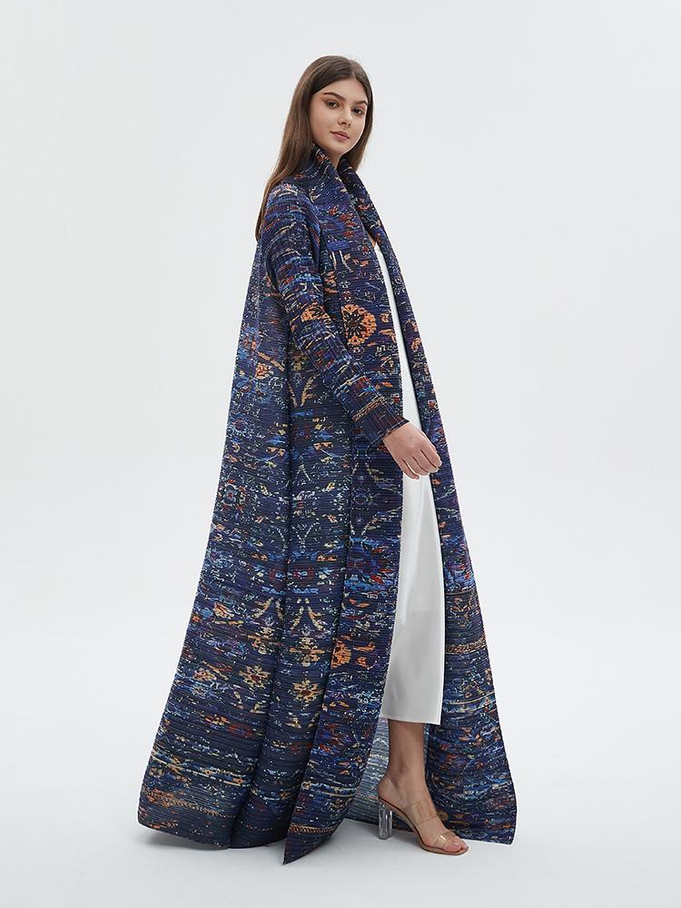HS6717 Midnight Tapestry  Blue Printed Abaya with Artistic Motifs