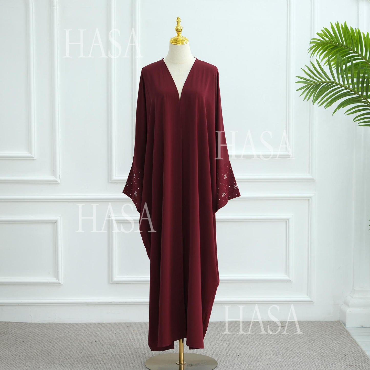 HA6492  Long-sleeved Robe with Bow and Beading